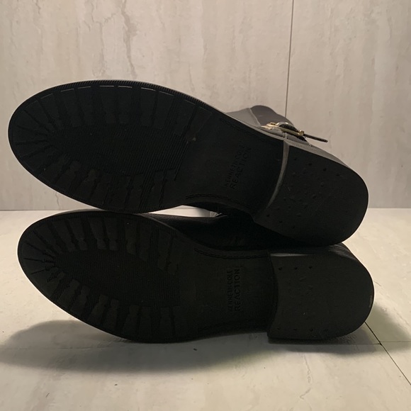 Kenneth Cole Reaction Black Leather Slip On Buckle Detail Side Zipper Tall Boots - Picture 5 of 12